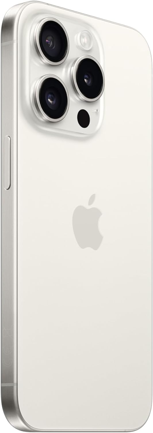 The image shows the back of an Apple iPhone with a triple-camera system, which includes three cameras along with an LED flash and a microphone. The Apple logo is visible in the center, and the phone features a metallic frame with antenna bands. The color appears to be silver or a similar light shade.