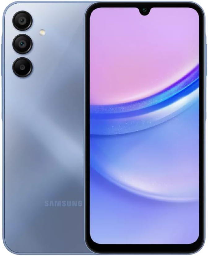 The image shows a modern Galaxy A15 with clearly visible design elements. The phone has a brand marking of Samsung, suggesting it's a Samsung smartphone. The device features a front display with a noticeable camera cutout at the top center.
