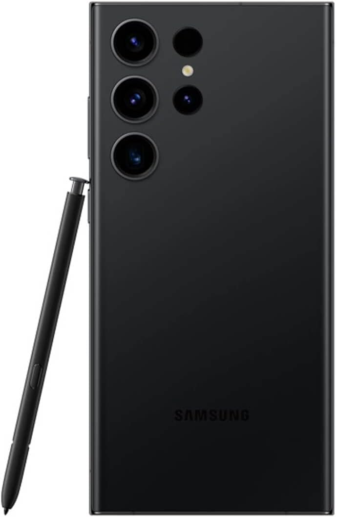 This image shows a Samsung Galaxy S23 Ultra with a stylus pen. The phone appears to have a modern design with multiple rear camera lenses, suggesting it is equipped for high-quality photography and possibly other advanced features. The Samsung logo indicates that it is a product by the Samsung brand. The stylus pen is usually associated with the Samsung Galaxy Note series, which is known for its integrated stylus called the S Pen. The image does not reveal which model of the smartphone it is, but the presence of the stylus and the design suggests it could be from the Samsung Galaxy Note series.
