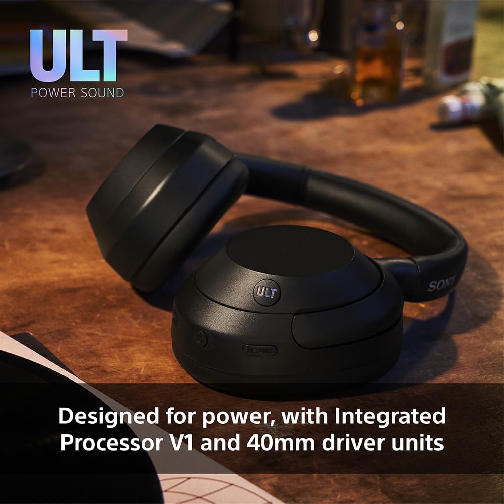 The image contains a pair of over-ear headphones with the branding 