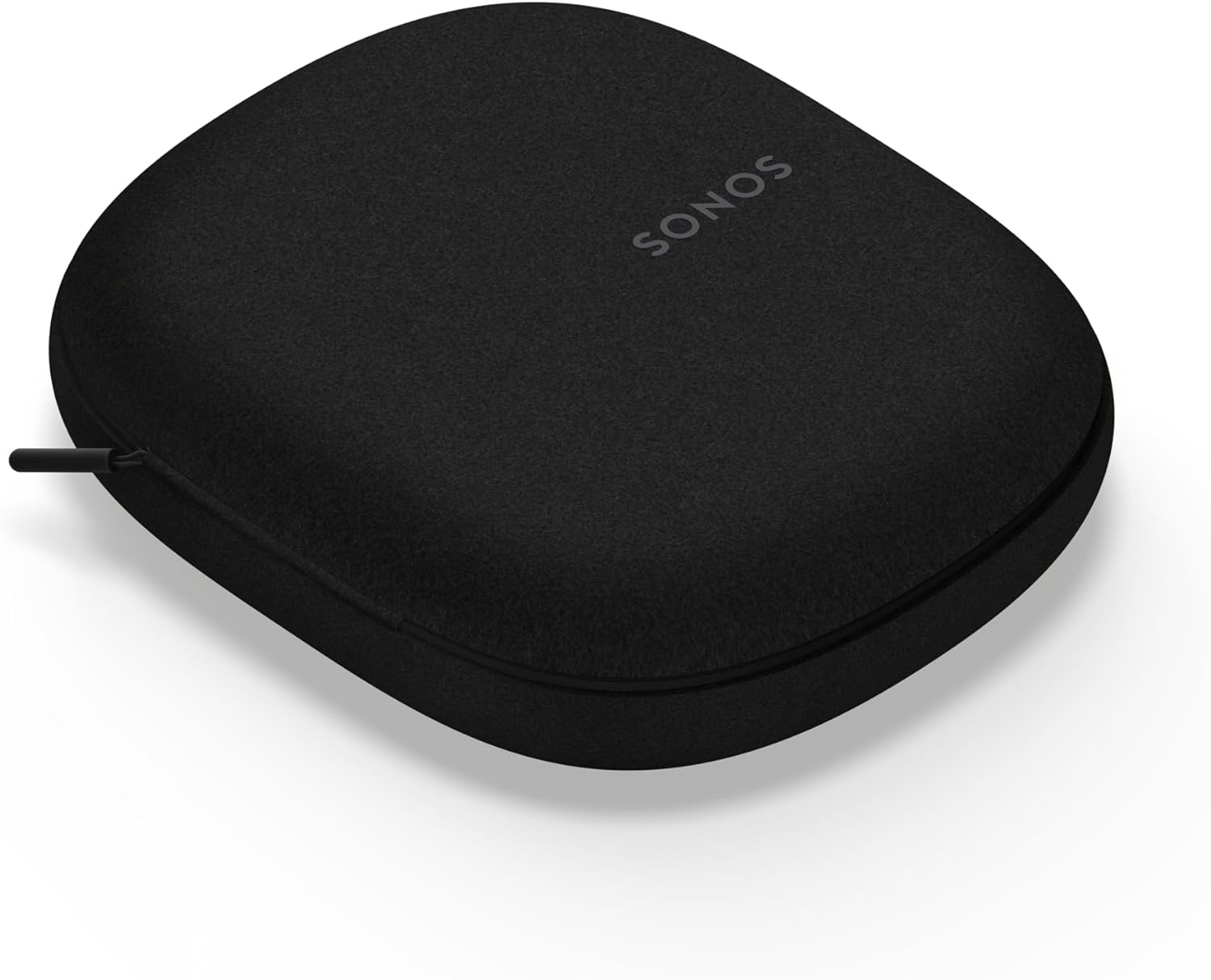 The image shows a case for Sonos Ace headphones. Its elliptical shape and minimalist design are characteristic of Sonos headphones, which are known for providing high-quality audio. The device has the Sonos logo on the top surface.