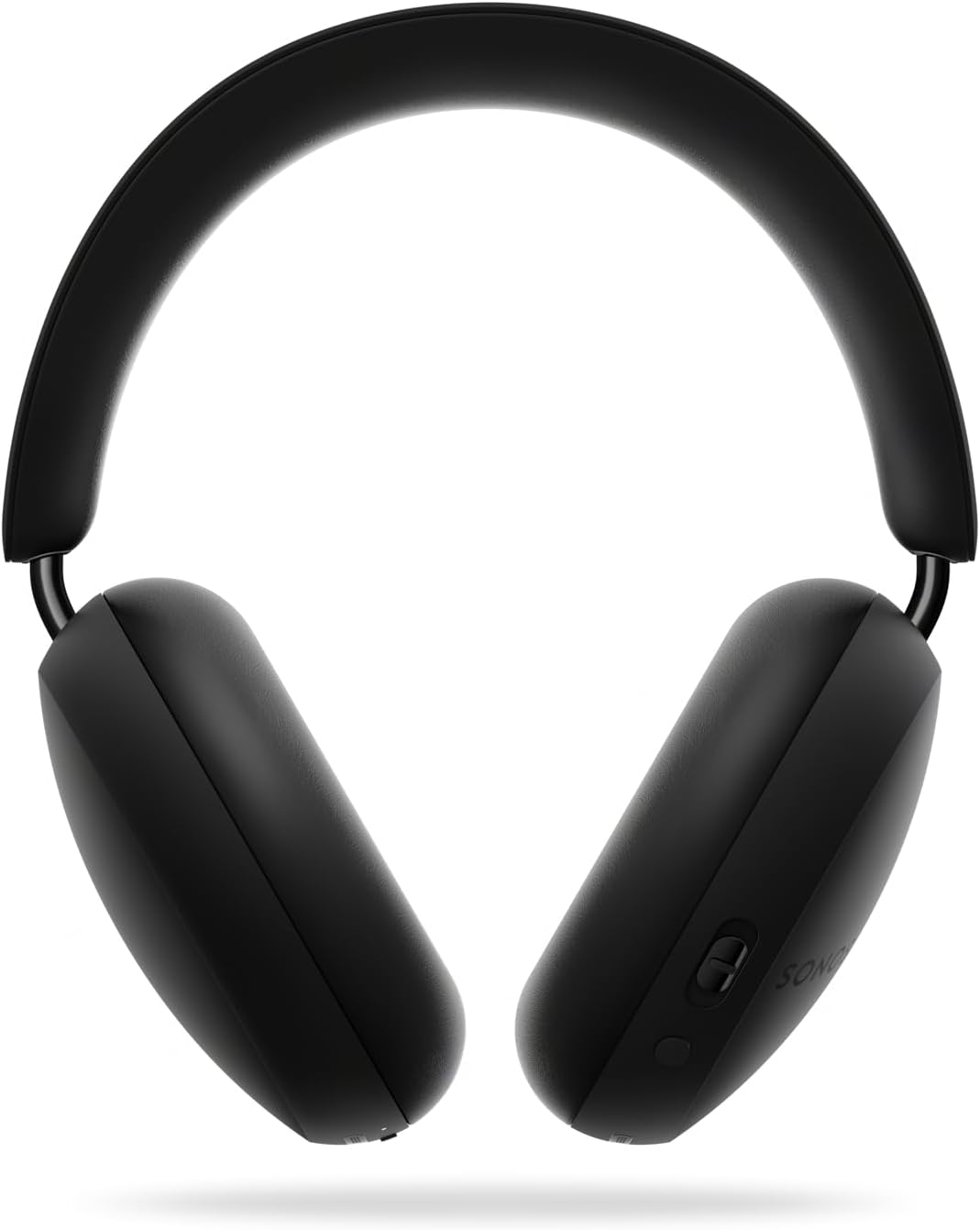 The image shows a pair of Sonos Ace headphones, typically used for listening to audio such as music, podcasts, or any other audio media. The headphones have a black color scheme, feature cushioned ear pads for comfort, and include a headband that connects the two earpieces. The brand name on the side of the earpiece suggests they are made by Sony. There appear to be buttons on the side, likely for controlling volume, power, or other functions. These headphones may offer features like noise cancellation, Bluetooth connectivity, and a built-in microphone, which are common among modern headphones.