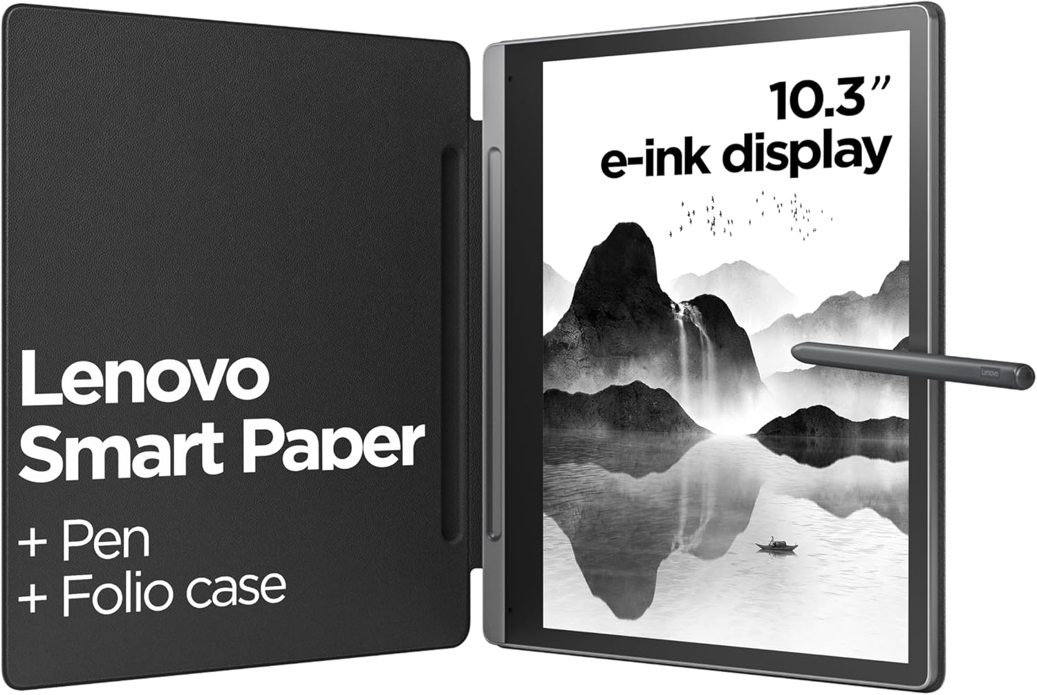 The image shows a digital device called the Lenovo Smart Paper.