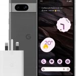 The image shows a smartphone with its display on, revealing a user interface with icons and widgets, which suggest it might be an Android device.